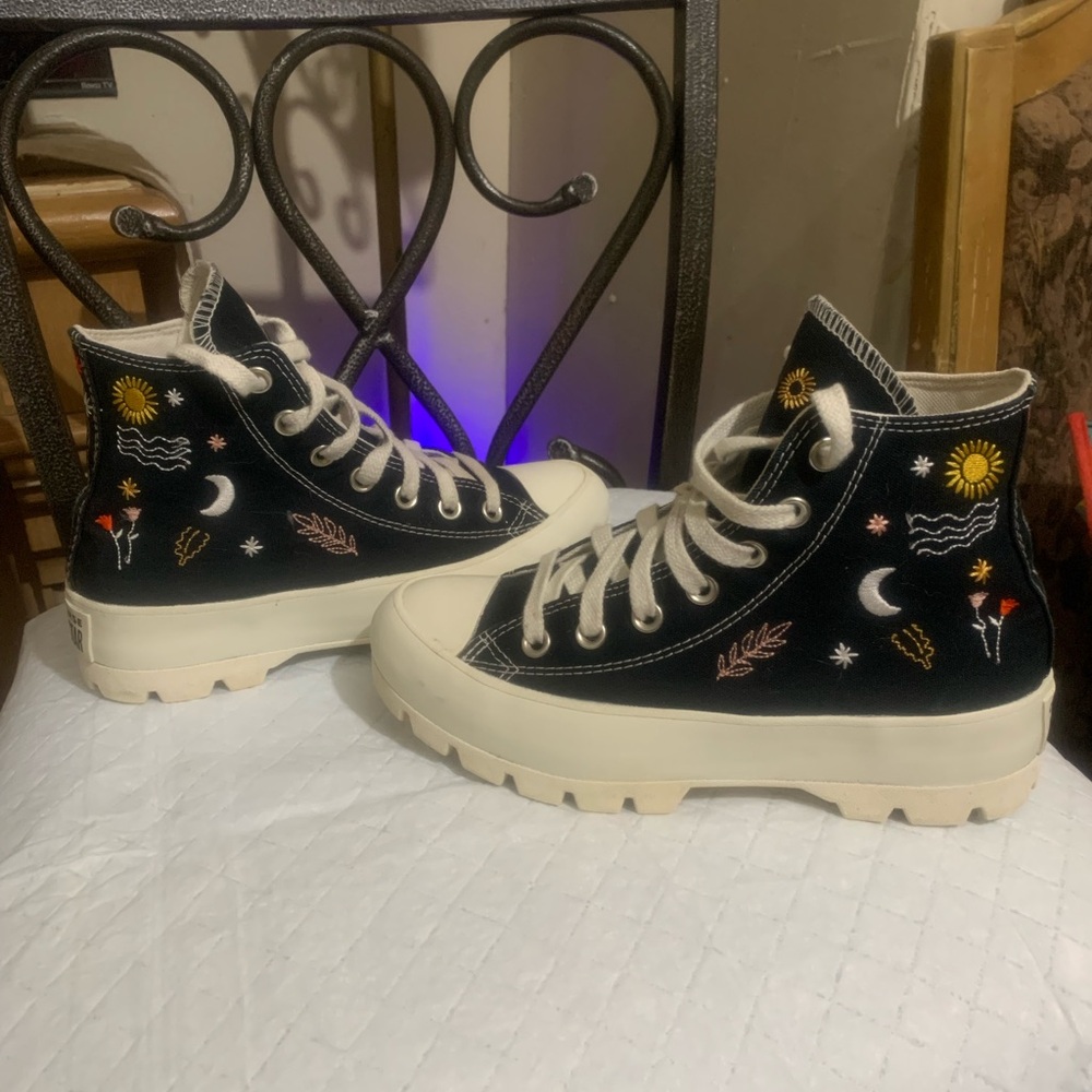 Converse Black and White High-Tops with Embroidered design